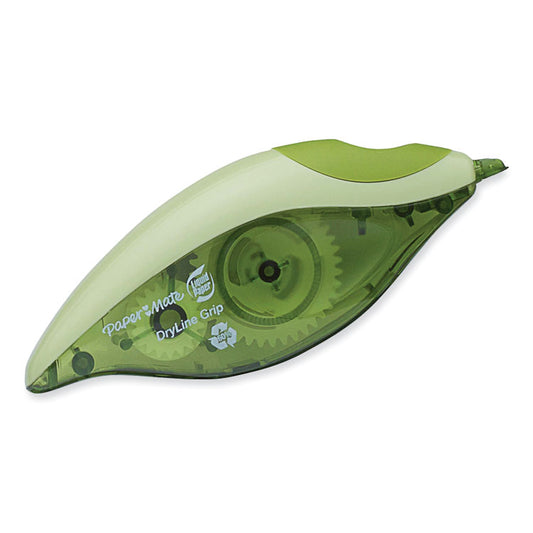 DryLine Grip Correction Tape with Recycled Dispenser, Non-Refillable, 0.2" x 27.92 ft, Translucent Green Dispenser, 2/Pack