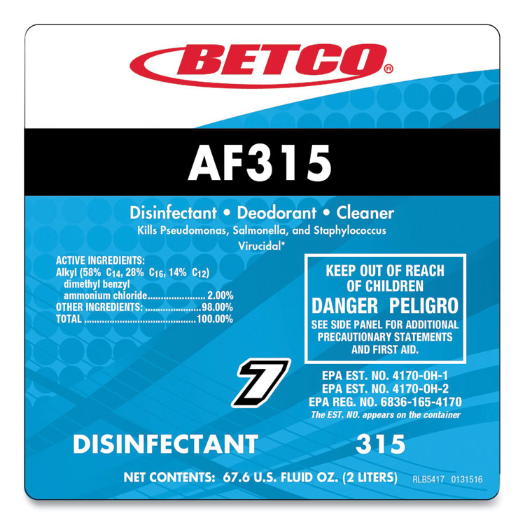 AF315 FastDraw Disinfectant Cleaner, Citrus Floral Scent, 2 L Bottle, 4/Carton