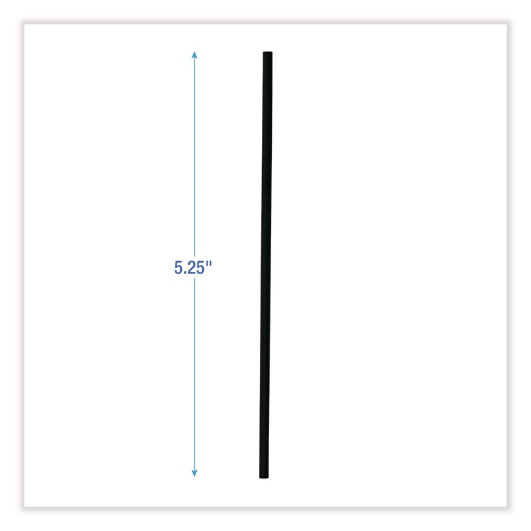Single-Tube Stir-Straws, 5.25", Polypropylene, Black, 1,000/Pack, 10 Packs/Carton
