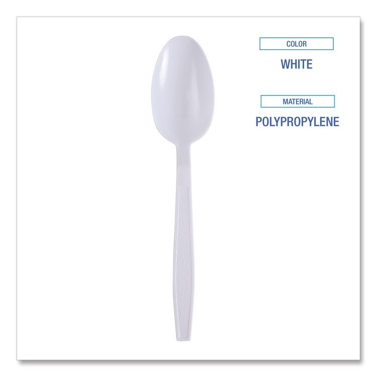 Heavyweight Wrapped Polypropylene Cutlery, Spoon, Plastic, White, 1,000/Carton