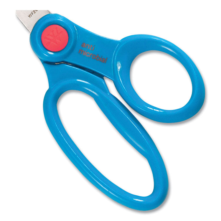 Kids' Scissors with Antimicrobial Protection, Pointed Tip, 5" Long, 2" Cut Length, Randomly Assorted Handle Color