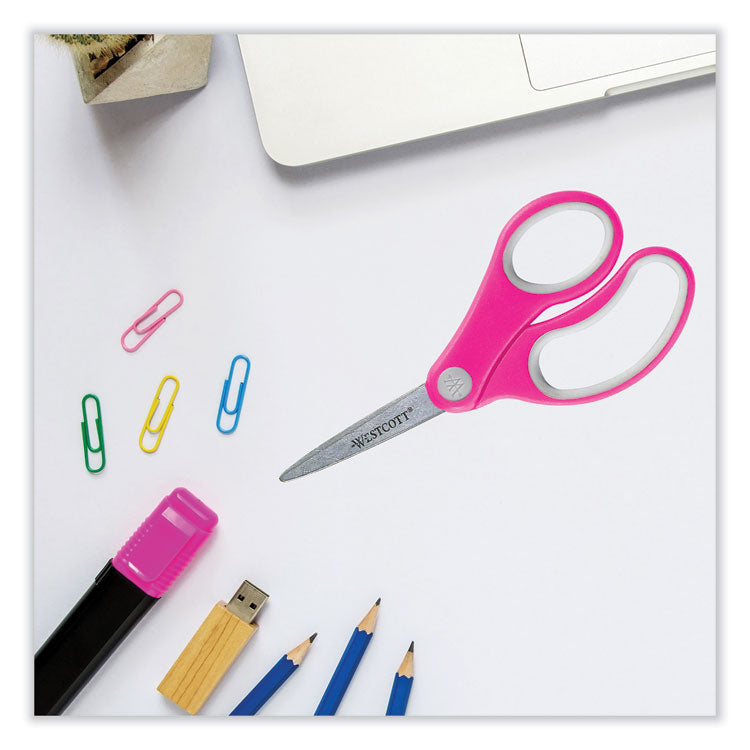 Soft Handle Kids Scissors, Pointed Tip, 5" Long, 1.75" Cut Length, Straight Assorted Color Handles, 12/Pack