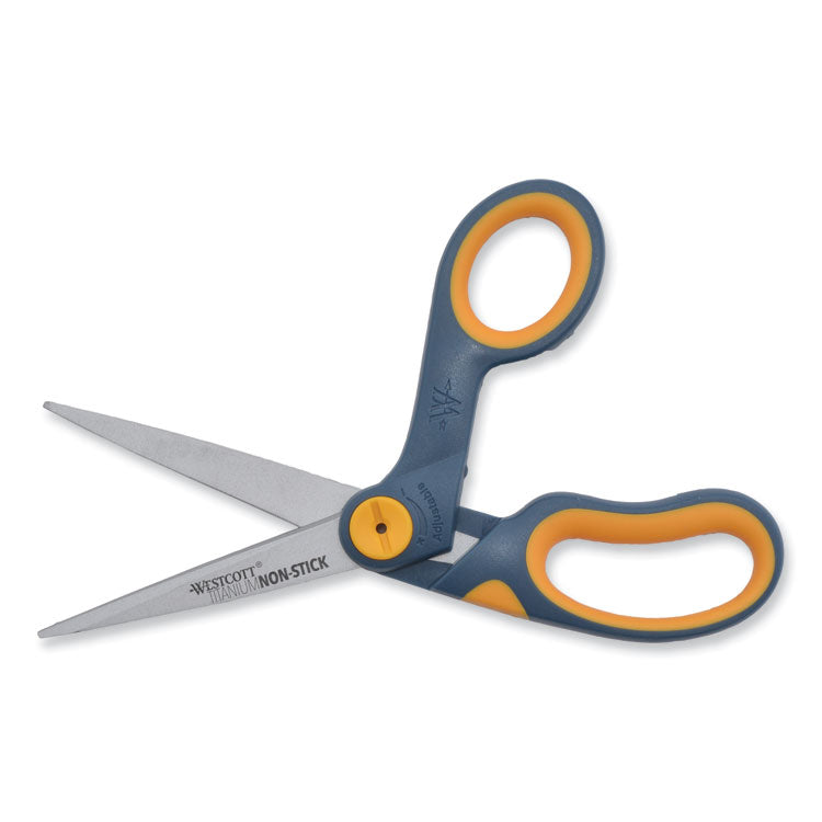 Non-Stick Titanium Bonded Scissors, 8" Long, 3.25" Cut Length, Crane-Style Gray/Yellow Handle