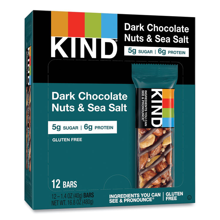 Nuts and Spices Bar, Dark Chocolate Nuts and Sea Salt, 1.4 oz Bar, 12/Box