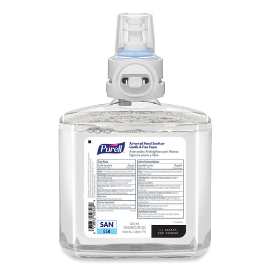 Advanced Hand Sanitizer Gentle and Free Foam, 1,200 mL Refill, Fragrance-Free, For ES8 Dispensers, 2/Carton