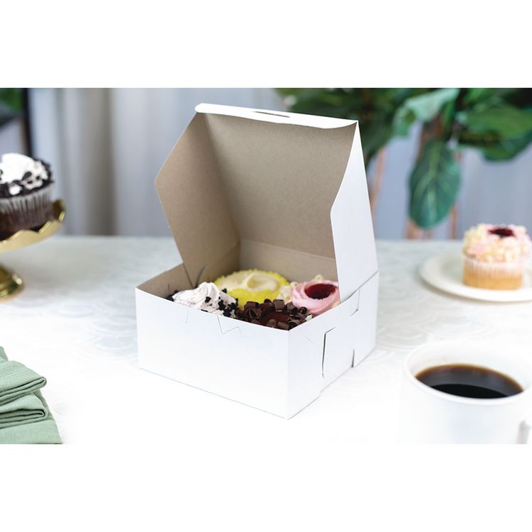 White One-Piece Non-Window Bakery Boxes, Standard, 3 x 6 x 6, White, Paper, 250/Carton