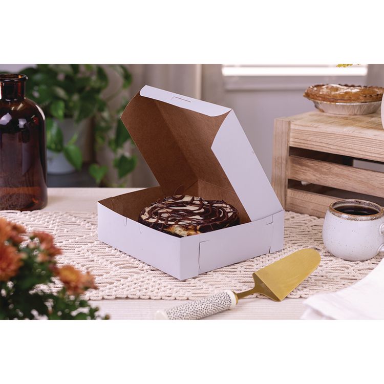 White One-Piece Non-Window Bakery Boxes, Standard, 8 x 2.5 x 8, White, Paper, 250/Bundle