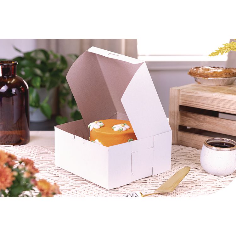 White One-Piece Non-Window Bakery Boxes, Standard, 8 x 8 x 4, White, Paper, 250/Bundle