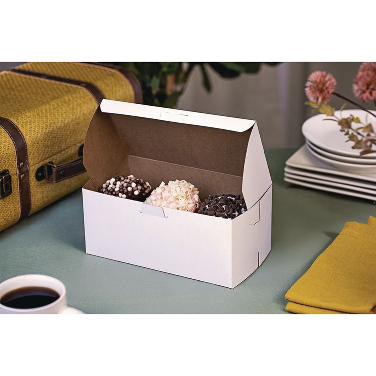 White One-Piece Non-Window Bakery Boxes, Standard, 9 x 5 x 4, White, Paper, 250/Bundle