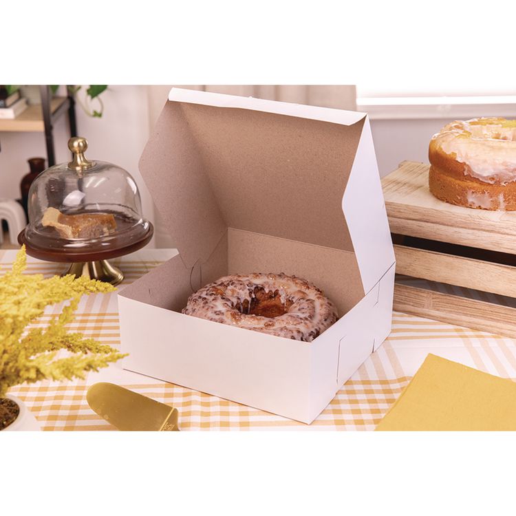 White One-Piece Non-Window Bakery Boxes, Standard, 10 x 10 x 4, White, Paper, 100/Bundle