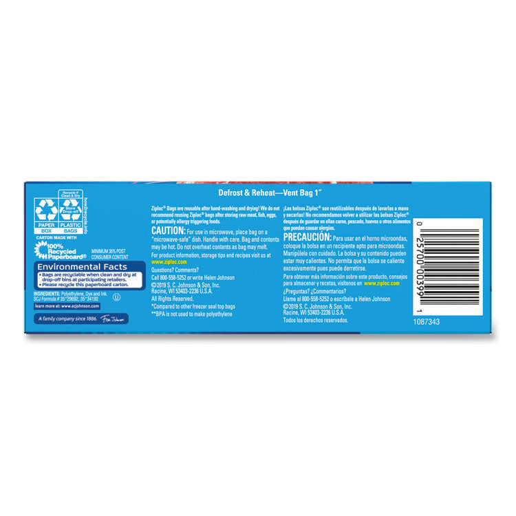 Zipper Freezer Bags, 16 oz, 2.7 mil, 7" x 5", Clear, 240/Carton