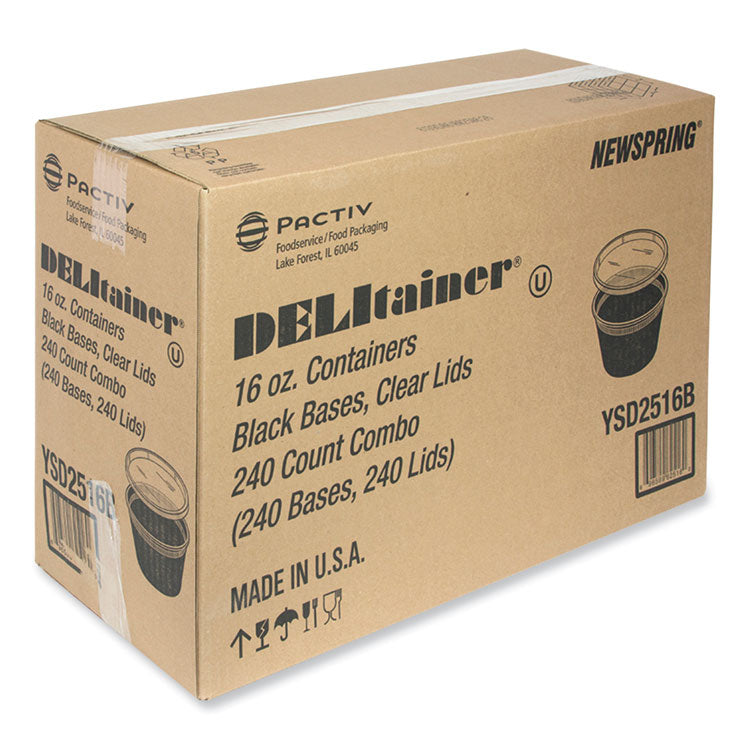Newspring DELItainer Microwavable Container, 16 oz, 4.7 x 4.7 x 3.1, Black/Clear, Plastic, 240/Carton