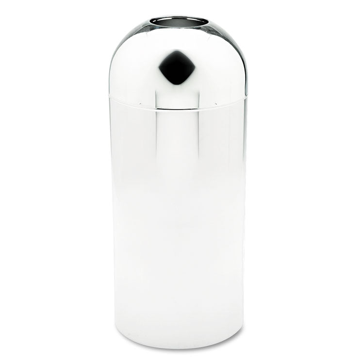 Dome Top Receptacle with Open Top, 15 gal, Steel, Chrome