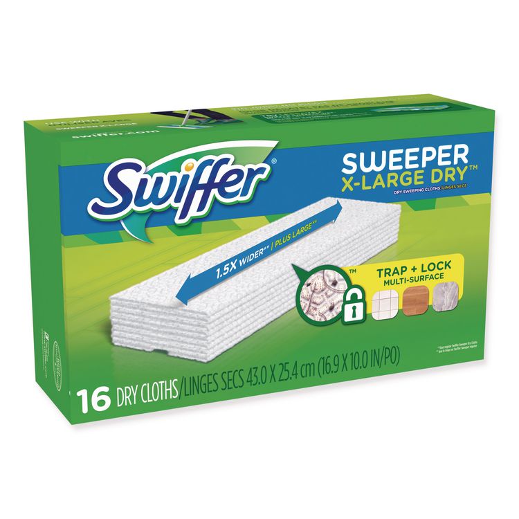 Sweeper XL Dry Refill Cloths, 16.9" x 9.8", White, 16/Box, 4 Boxes/Carton