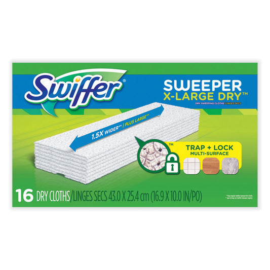 Sweeper XL Dry Refill Cloths, 16.9" x 9.8", White, 16/Box, 4 Boxes/Carton