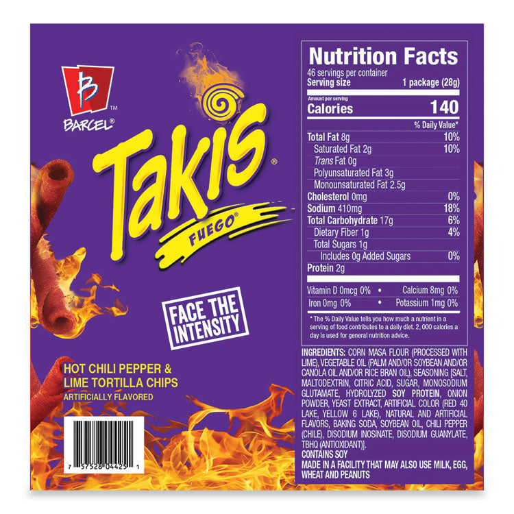Fuego, Hot Chili Pepper and Lime, 1 oz Bags, 46 Bags/Carton