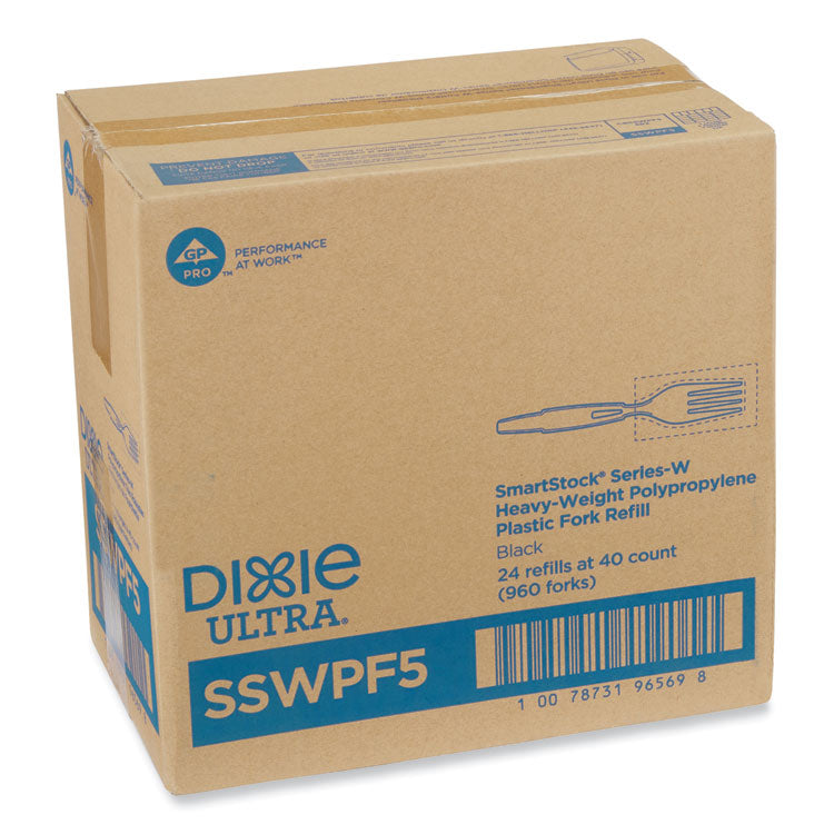 SmartStock Wrapped Heavyweight Cutlery Refill, Fork, Plastic, Black, 960/Carton
