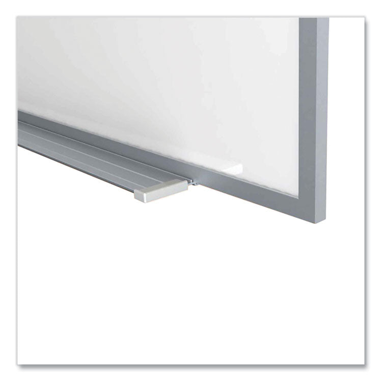 Magnetic Porcelain Whiteboard with Aluminum Frame and Maprail, 96.53" x 60.47", White Surface, Satin Aluminum Frame