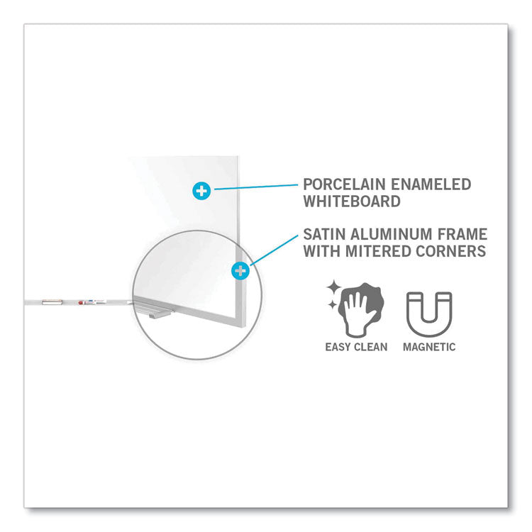 Magnetic Porcelain Whiteboard with Aluminum Frame, 144.59" x 60.47", White Surface, Satin Aluminum Frame