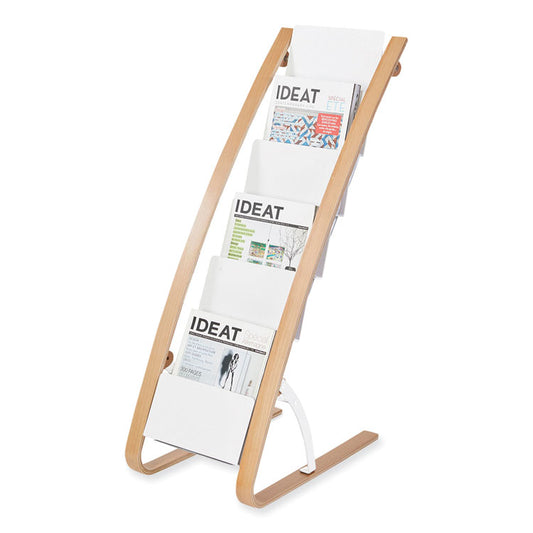 Literature Floor Display Rack, 19.68 x 13.38 x 36.61, White/Woodgrain