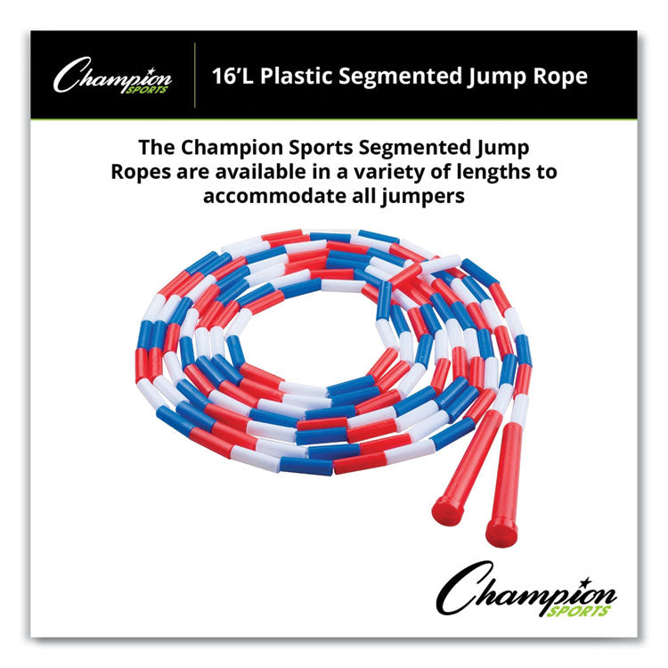Segmented Plastic Jump Rope, 16 ft, Red/Blue/White