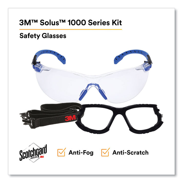 Solus 1000 Series Safety Glasses, Frameless, Black/Blue Arms, Clear Single Lens
