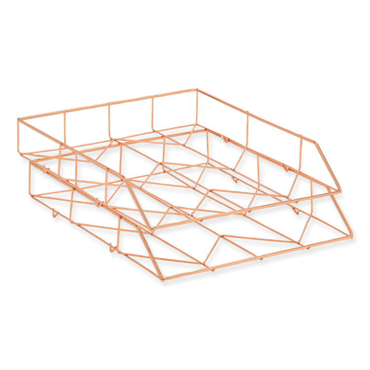 Letter-Size Desktop Fashion Filing Set, Rose Gold, (1) Rack, (3) Hanging Folders, (3) File Folders, (2) Trays,(1) Mail Sorter