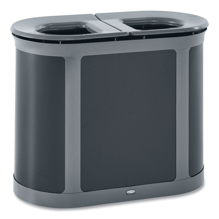 ENHANCE PILL Dual Stream Waste Receptacle, (2) 23 gal Capacity Bins, Metal, Umbra Gray/Pearl Gray