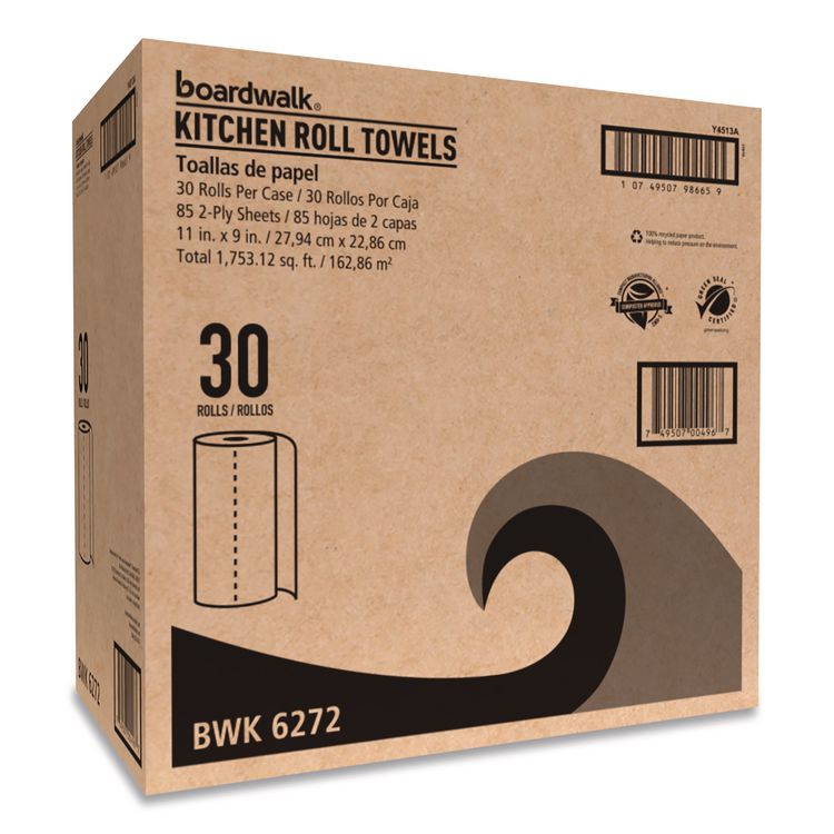 Kitchen Roll Towel, 2-Ply, 11 x 9, White, 85 Sheets/Roll, 30 Rolls/Carton