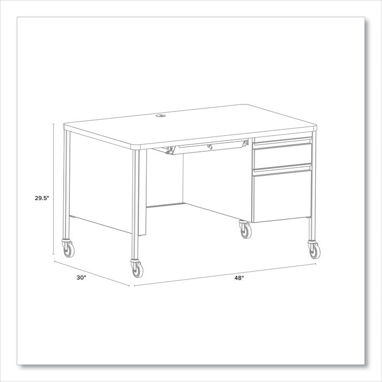 Mobile Teachers Pedestal Desks, Right-Hand Pedestal: Box/File Drawers, 48" x 30" x 29.5", Walnut/Black