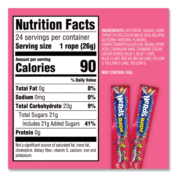 Nerds Rope Candy, Fruity, 0.92 oz Individually Wrapped, 24/Carton