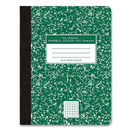 Hardcover Marble Composition Book, Quadrille Rule (5 sq/in), Green Marble Cover, (100) 9.75 x 7.5 Sheets, 24/Carton