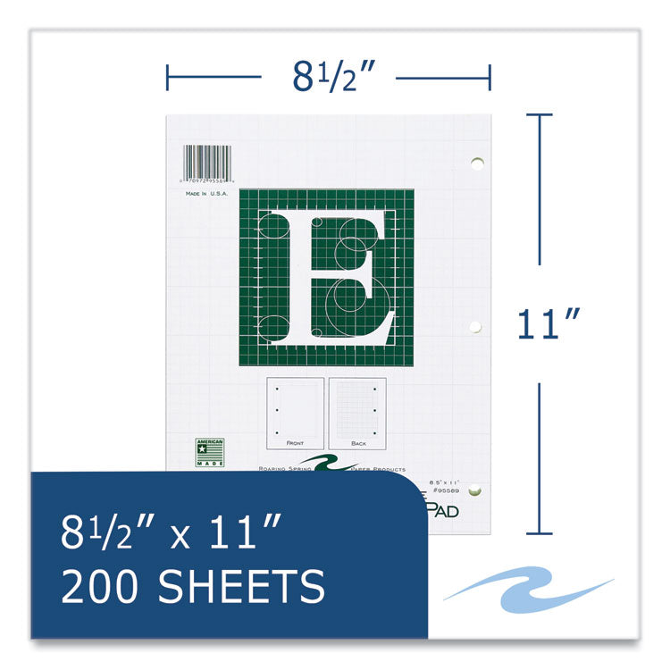 Engineer Pad, Data Format (1.25" Margin) and Quadrille Rule (5 sq/in, 1 sq/in), (200) Light Green 8.5 x 11 Sheets, 12/Carton