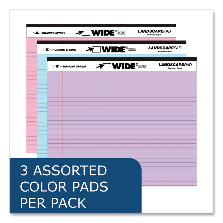 WIDE Landscape Format Writing Pad, Medium/College Rule, (40) Assorted Color 11 x 8.5 Sheets, 12/Carton