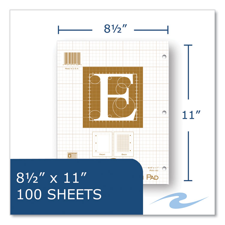 Engineer Pad, Quadrille Rule (5 sq/in), (100) Buff 8.5 x 11 Sheets, 24/Carton