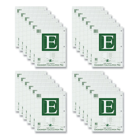 Engineer Pad, Data Format (0.5" Margin) and Quadrille Rule (5 sq/in, 1 sq/in), (100) Light Green 8.5 x 11 Sheets, 24/Carton