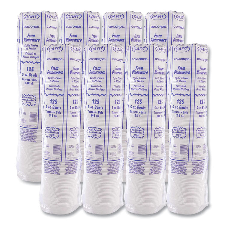 Concorde Non-Laminated Foam Dinnerware, Bowl, 5 oz, White, 125/Pack, 8 Packs/Carton