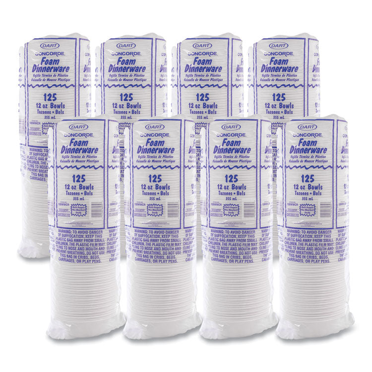 Concorde Foam Bowl, 10, 12 oz, White, 125/Pack, 8 Packs/Carton