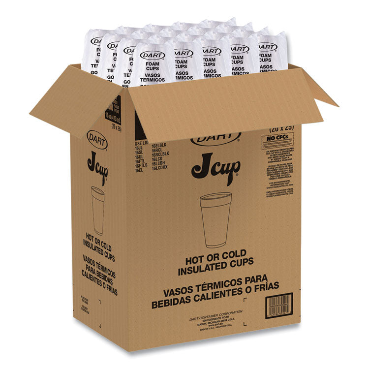Foam Drink Cups, 16 oz, White, 20/Bag, 25 Bags/Carton