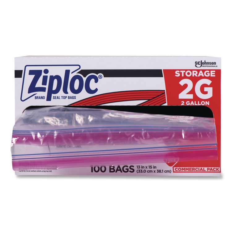 Double Zipper Storage Bags, 2 gal, 1.75 mil, 15" x 13", Clear, 100/Carton