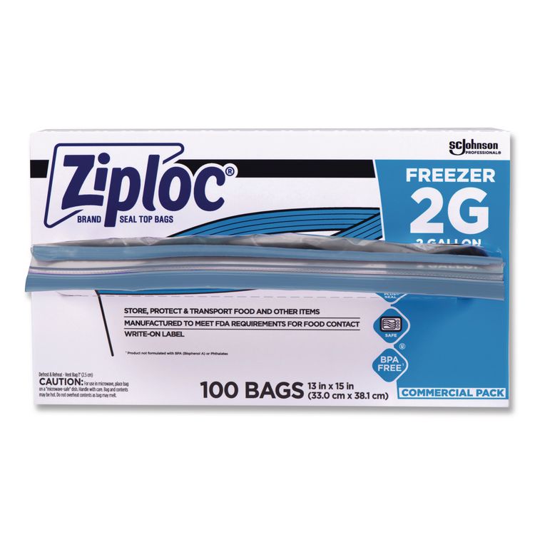 Zipper Freezer Bags, 2 gal, 2.7 mil, 13" x 15.5", Clear, 100/Carton