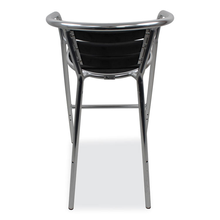 Pinzon Series Barstools, Supports Up to 300 lb, 31" Seat Height, Black/Silver Seat, Black/Silver Back, Silver Base
