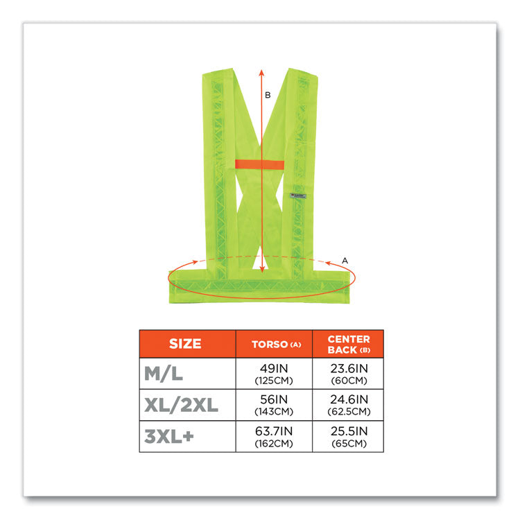 GloWear 8140BA Class 1 Breakaway Sash, Polyester, X-Large/2X-Large, Lime