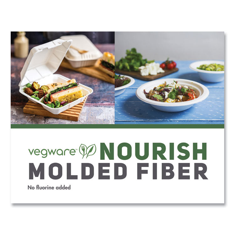 Nourish Molded Fiber Takeout Containers, Compostable, 3 Compartments, 9 x 9 x 3, White, Sugarcane, 200/Carton