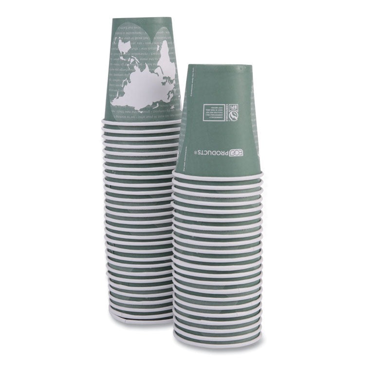 World Art Renewable and Compostable Hot Cups, 12 oz, Paper, Sage, 50/Pack
