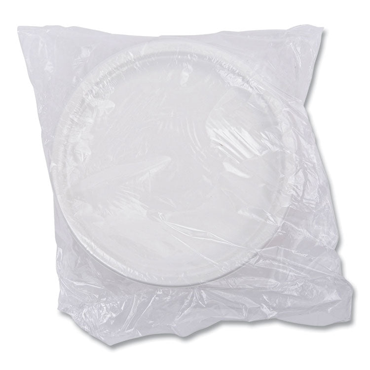 Vanguard Renewable and Compostable Sugarcane Plates, 10" dia, White, 500/Carton