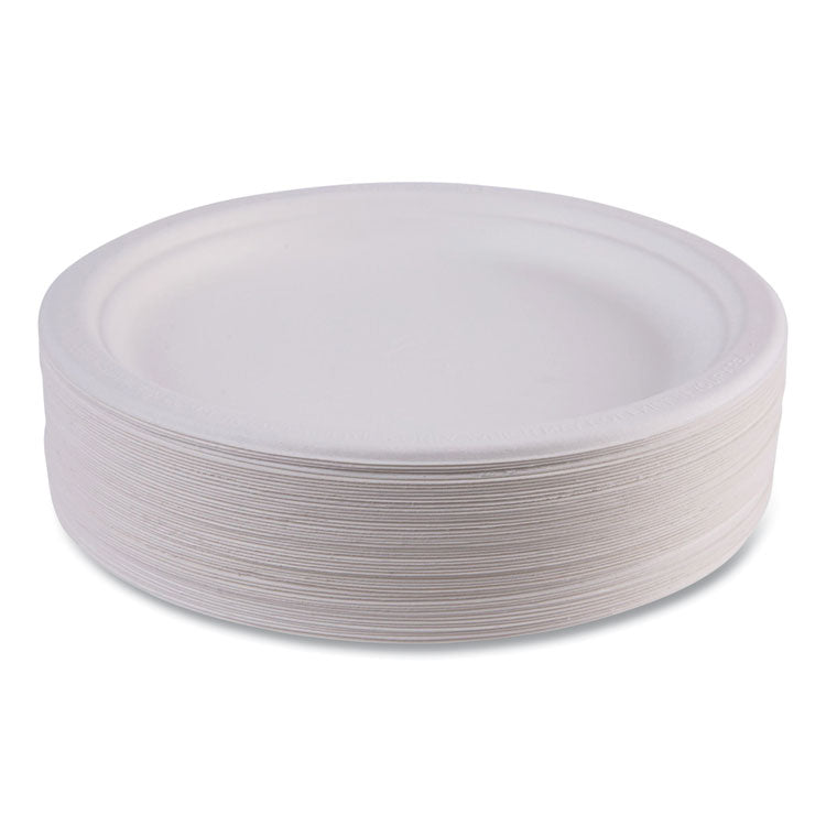 Vanguard Renewable and Compostable Sugarcane Plates, 9" dia, White, 500/Carton
