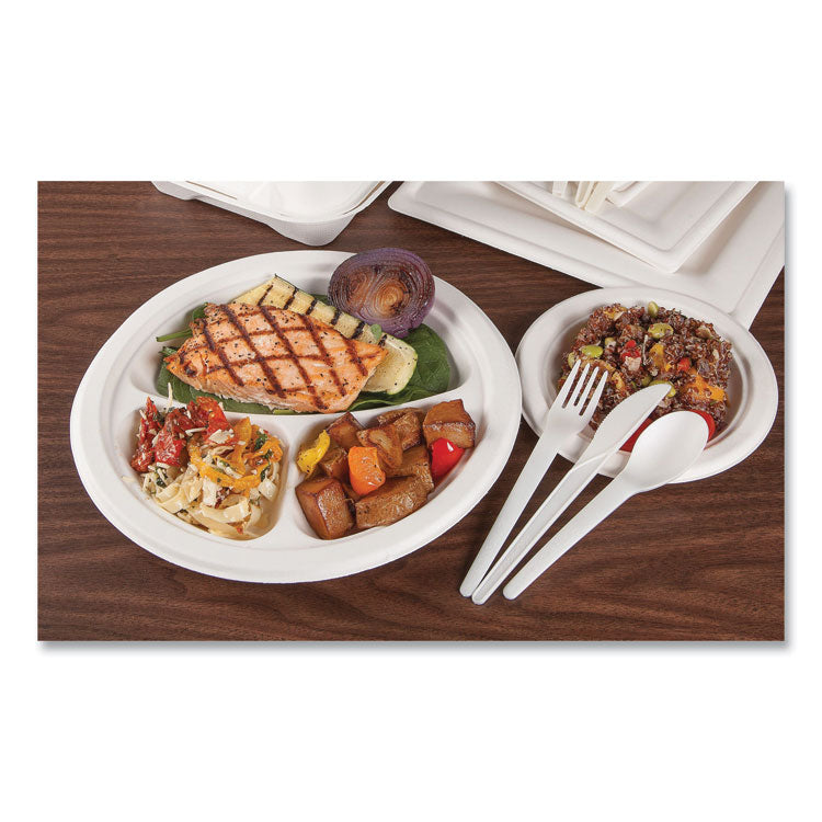 Vanguard Renewable and Compostable Sugarcane Plates, 6" dia, White, 1,000/Carton
