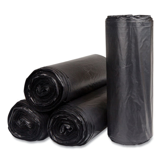 High-Density Commercial Can Liners, 60 gal, 22 mic, 38" x 60", Black, Interleaved Roll, 25 Bags/Roll, 6 Rolls/Carton