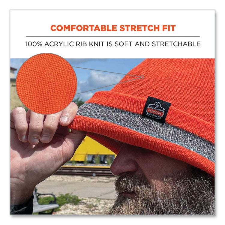 N-Ferno 6803 Reflective Rib Knit Winter Hat, Acrylic, One Size Fits Most, Orange
